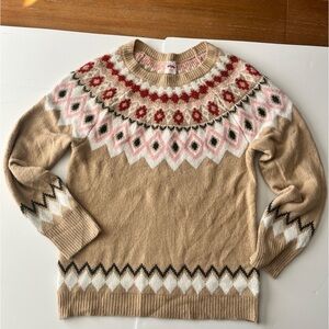 Women’s Oversize M Sweater Crew Neck Fair-isle Beige Cream Pink Red Tight Knit